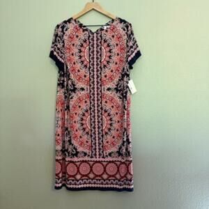 nwt new sabrina blue patterned midi dress size 2X